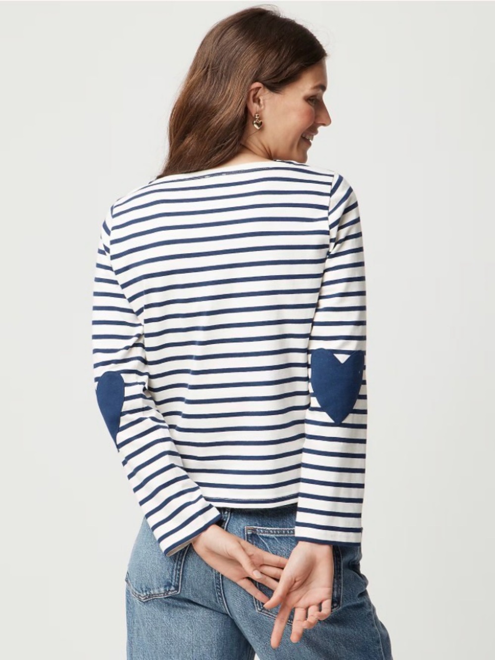 J.Crew Boatneck Striped Top with Heart Elbow Patches - Picture 7 of 8